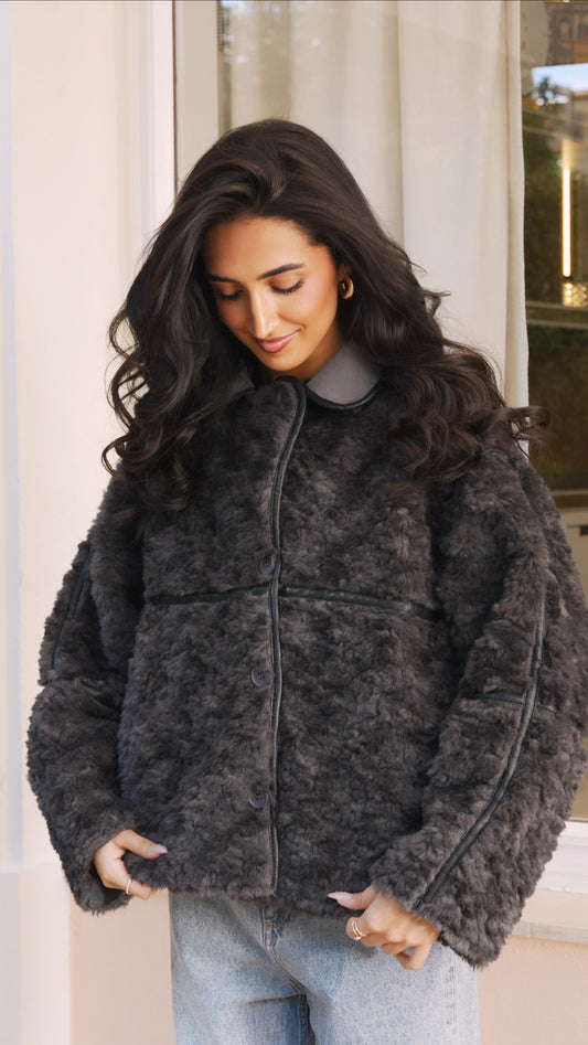 Veste oversize curly grise