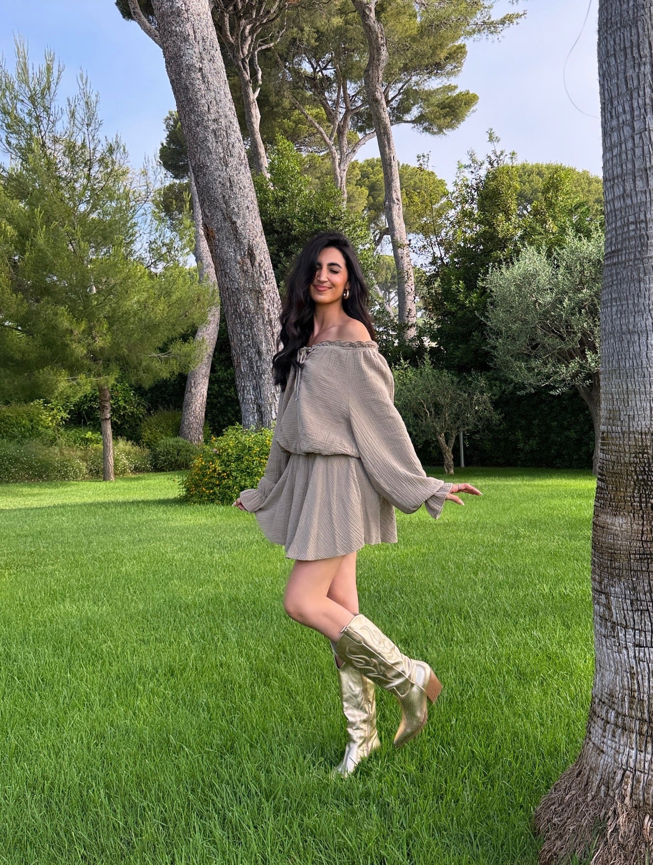 Combinaison épaules nues taupe