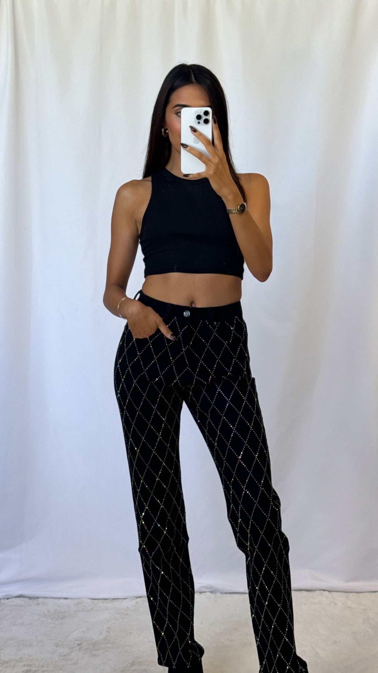 Schwarze Strass-Jeans