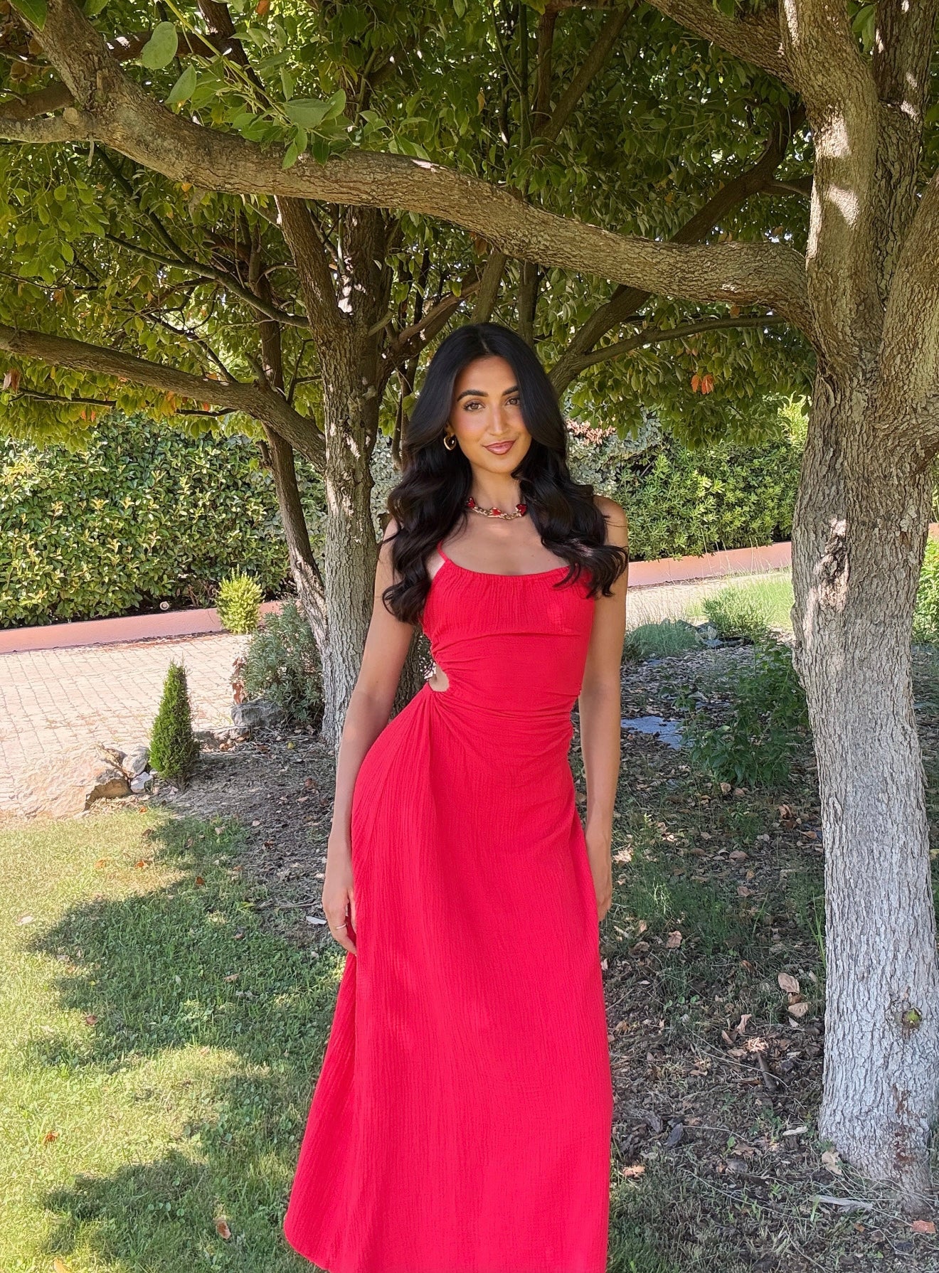 Robe dos nu en coton rouge