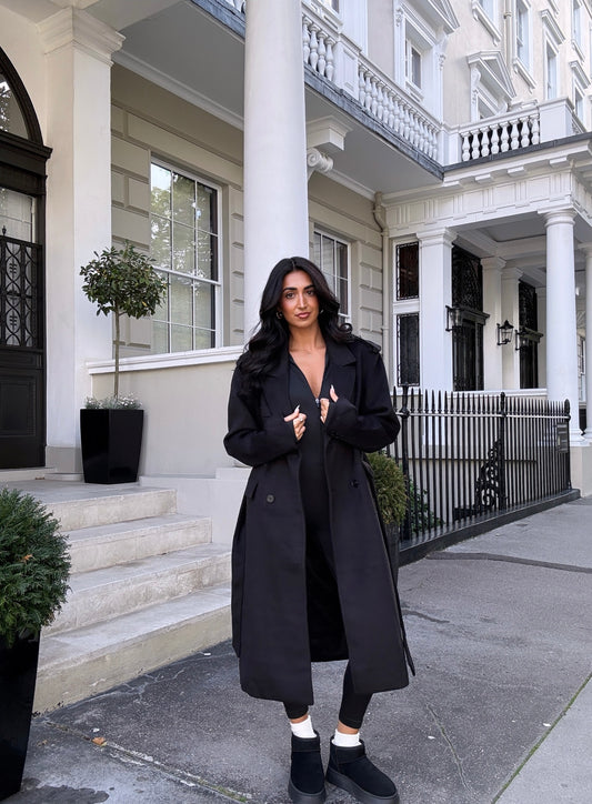 Manteau long ceinturé noir