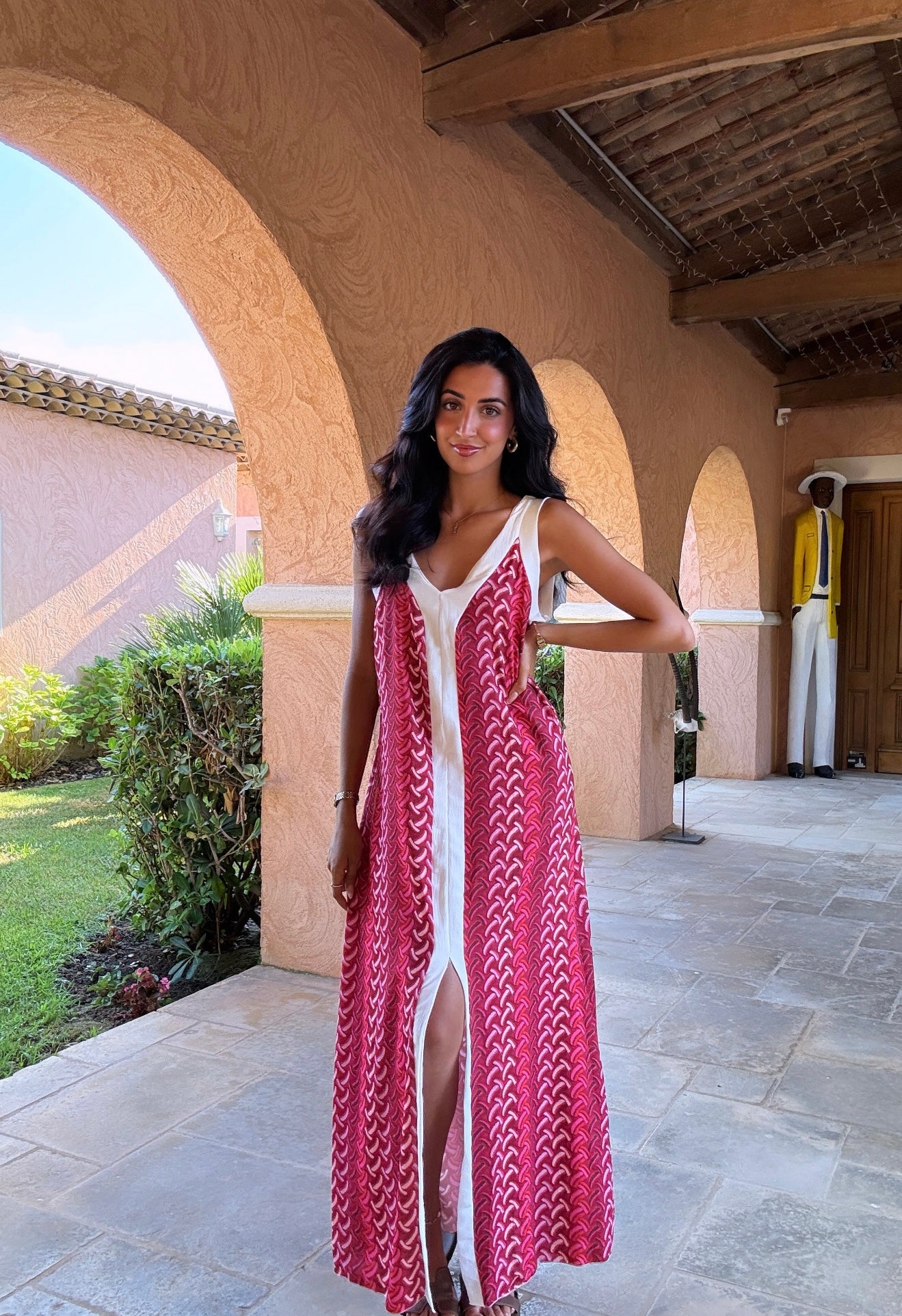 Robe longue à motifs rouge