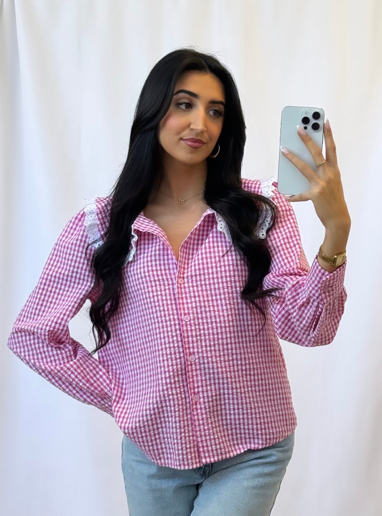 blusa rosa a cuadros