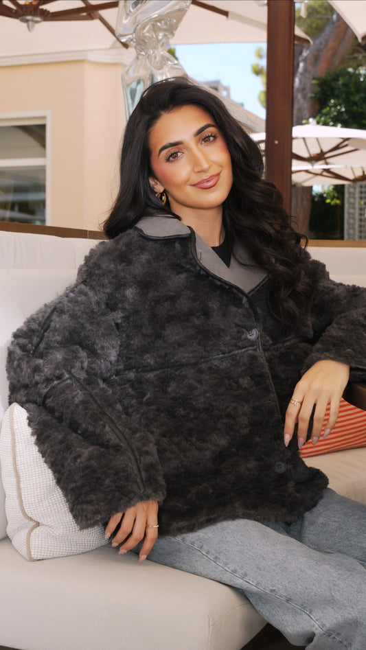 Veste oversize curly grise