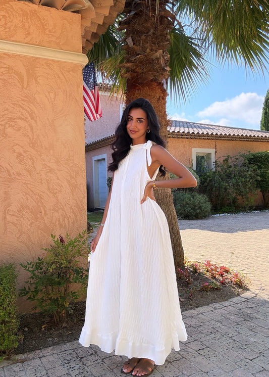 Vestido largo blanco texturizado