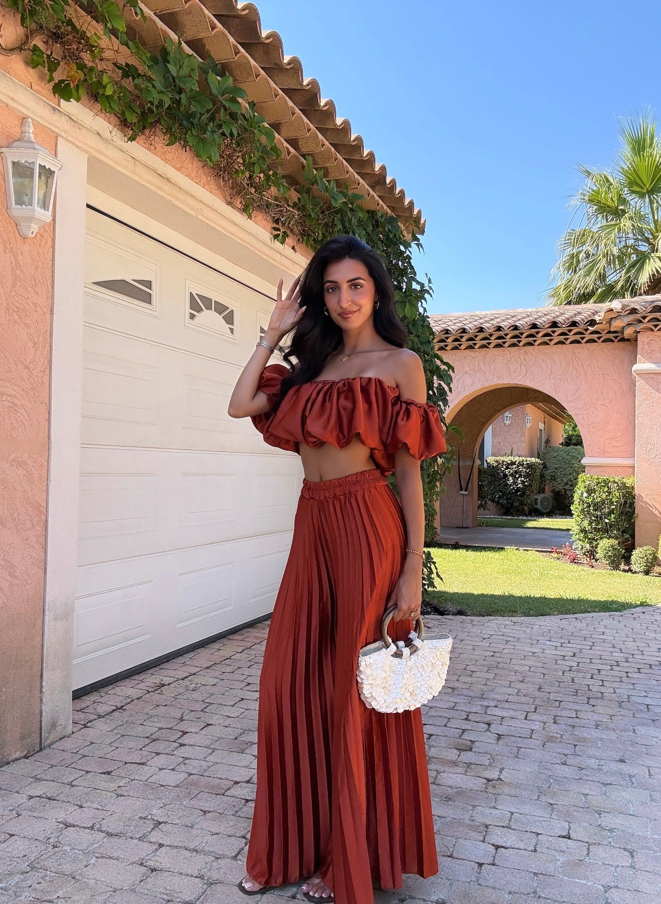 Ensemble plissé terracotta