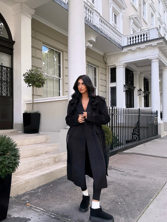 Manteau long ceinturé noir