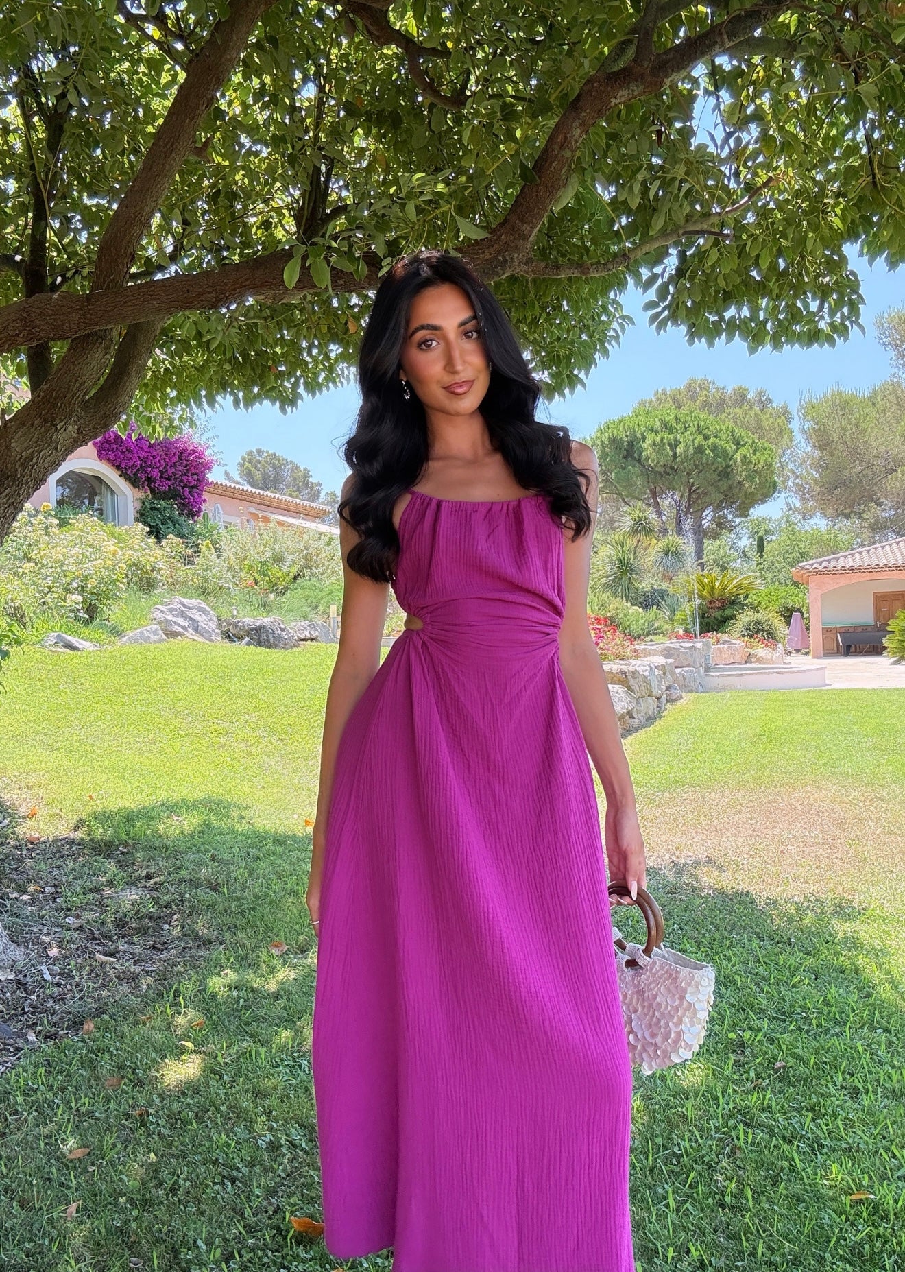 Robe dos nu en coton mauve