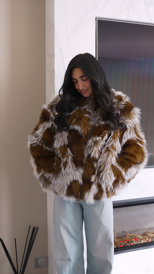 Veste tricolore en fourrure (2 coloris)