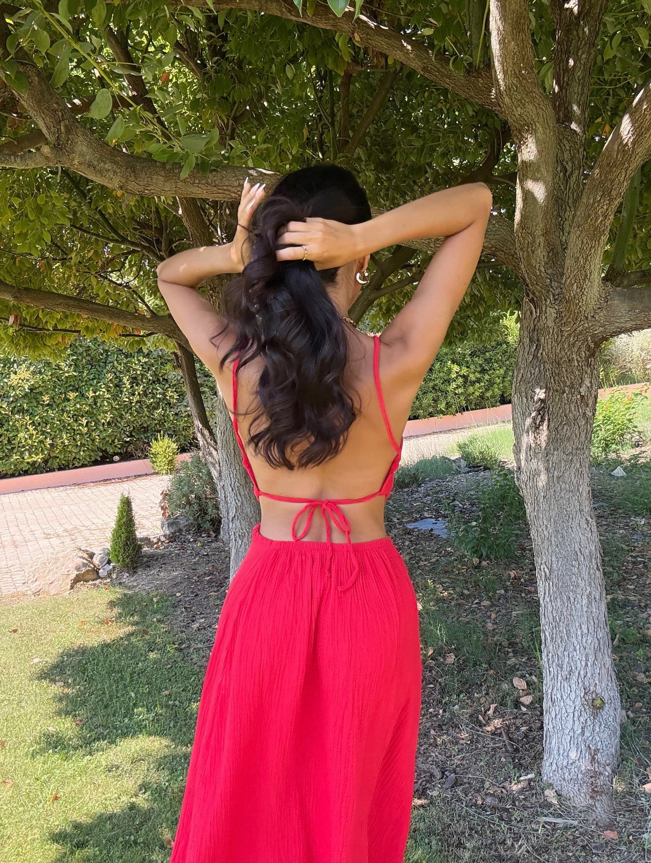 Robe dos nu en coton rouge