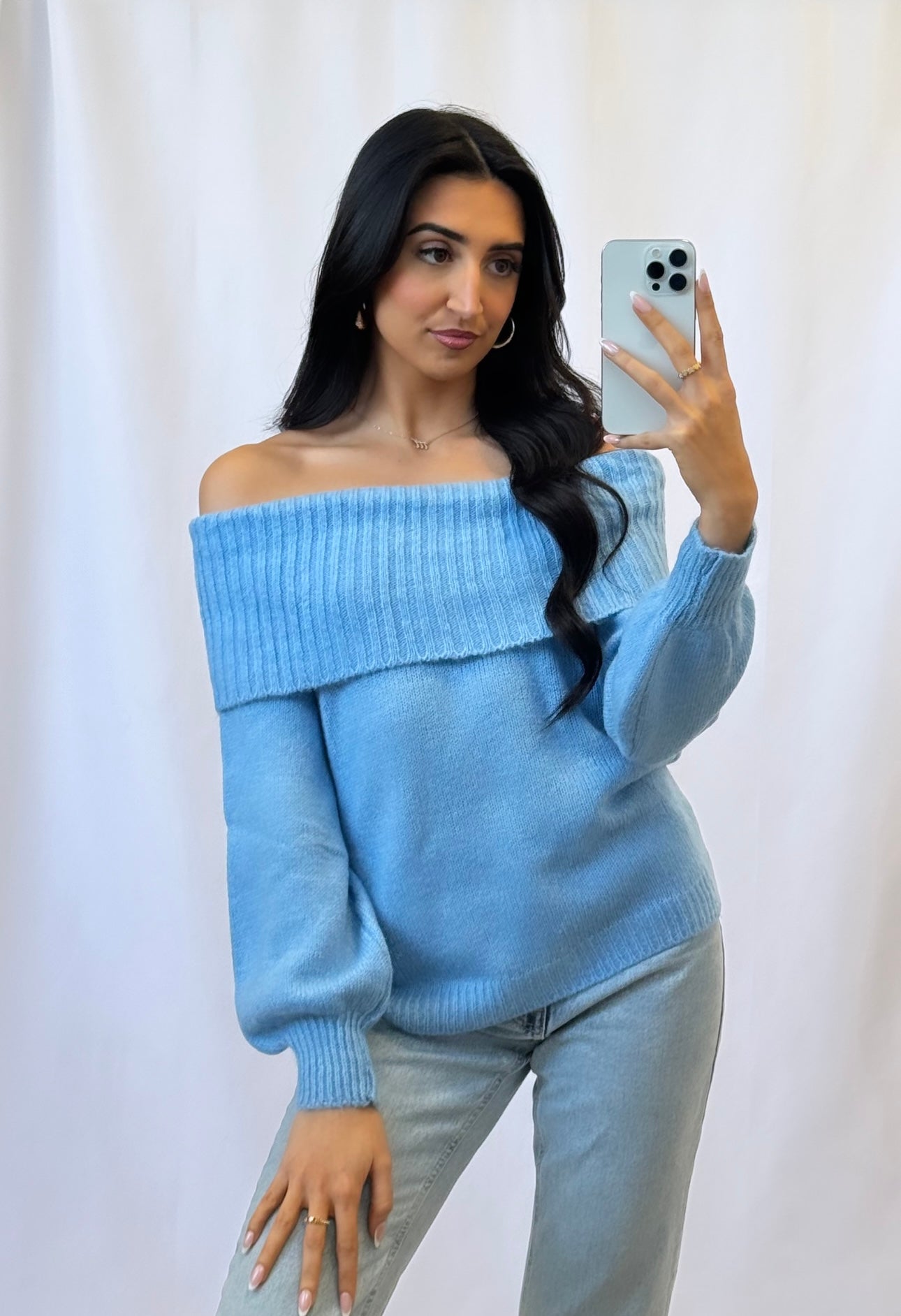 Pull bardot bleu