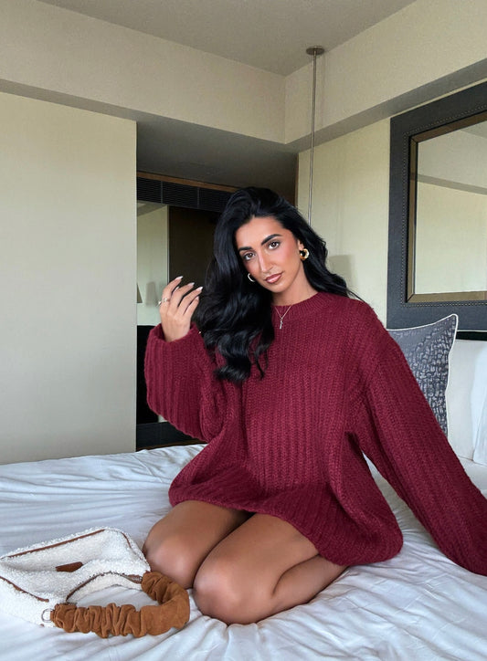 Pull en maille oversize bordeaux
