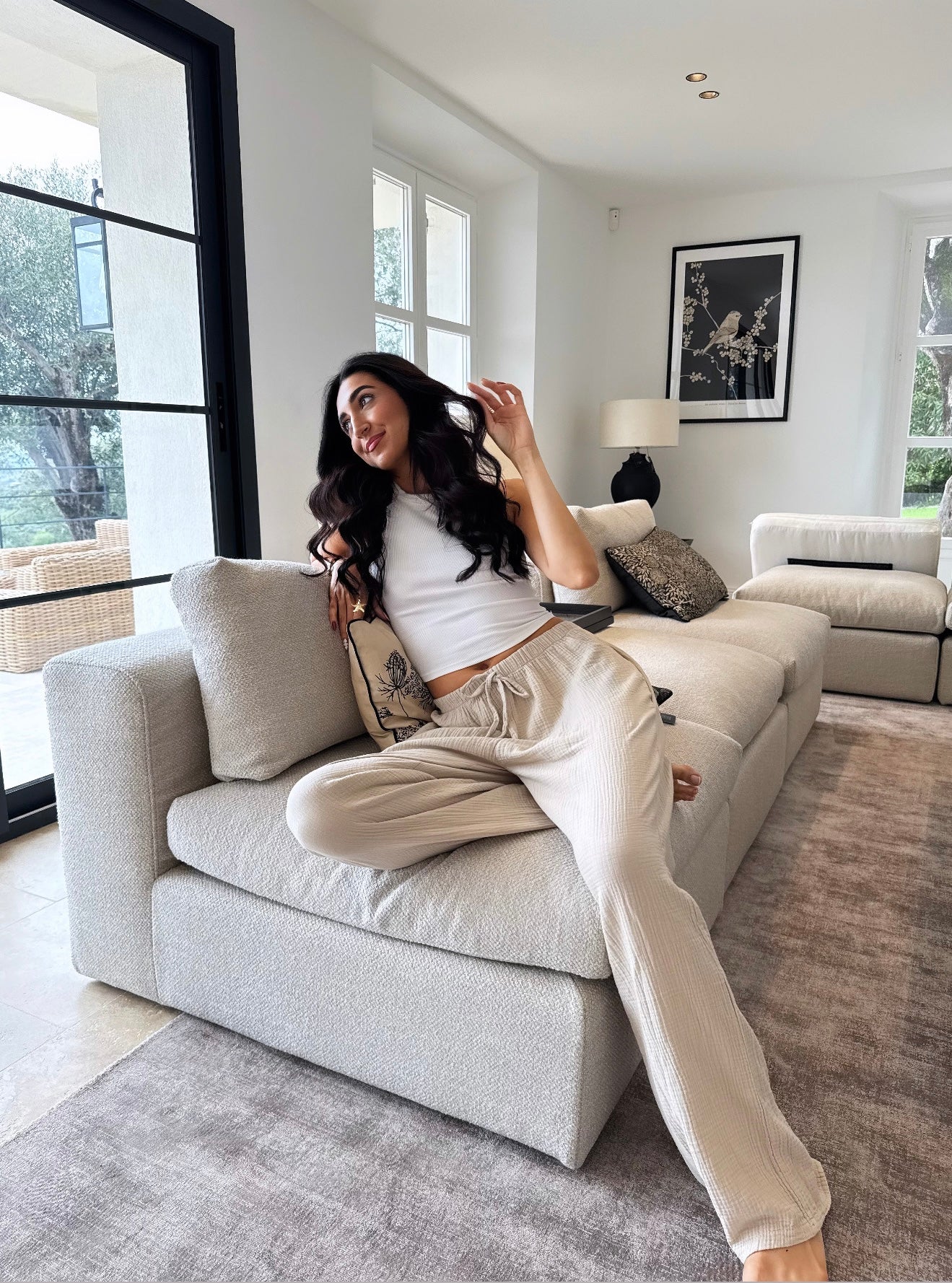 pantalones de gasa de algodón beige