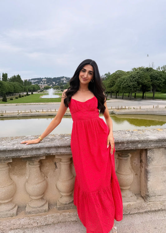 Robe longue à bretelles rouge