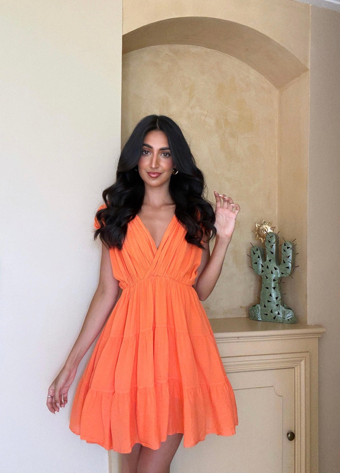 Robe courte à volant orange