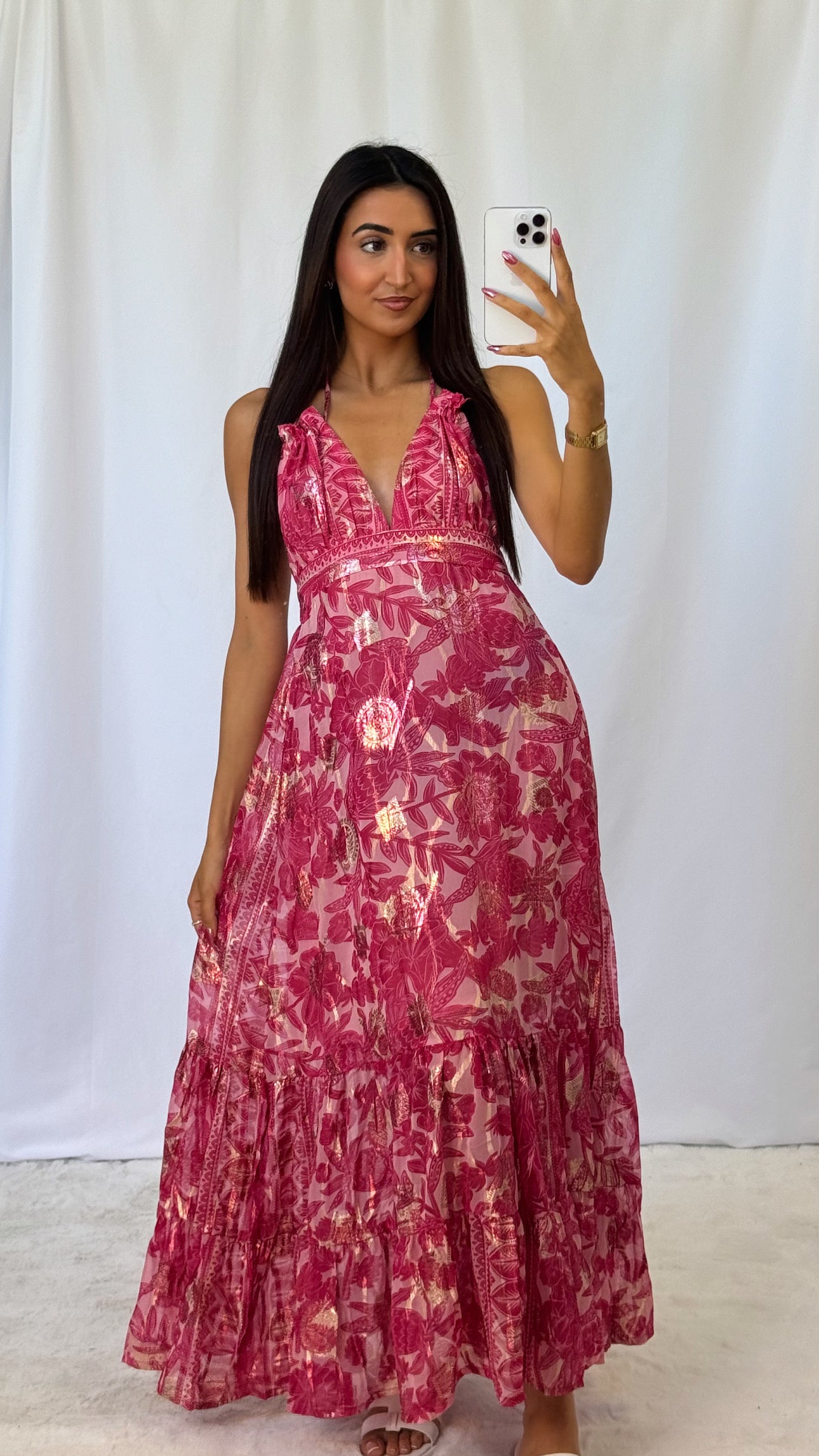 Robe longue rose