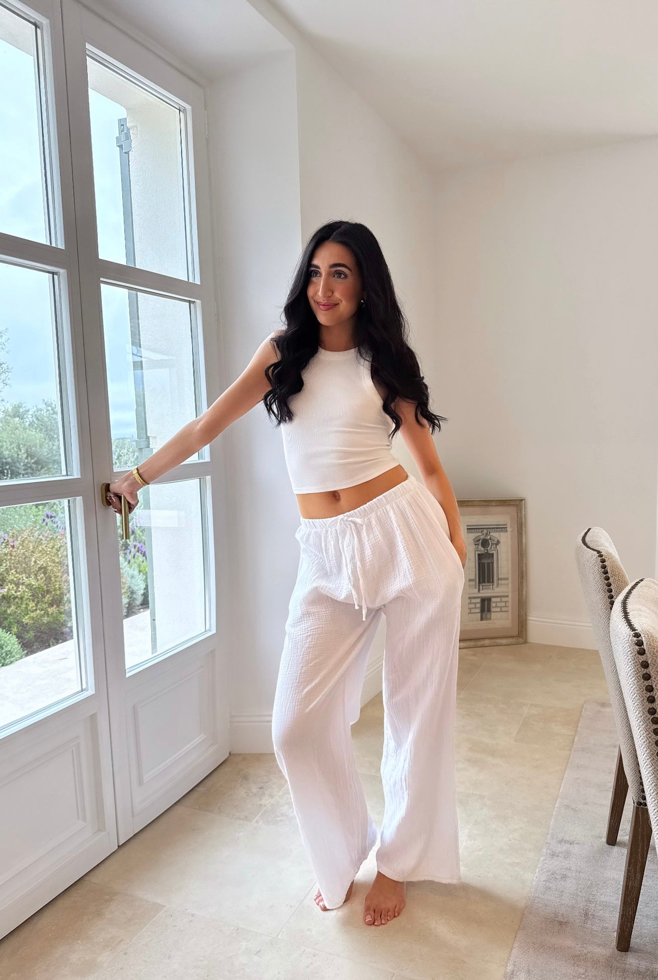 pantalones de gasa de algodón blanco