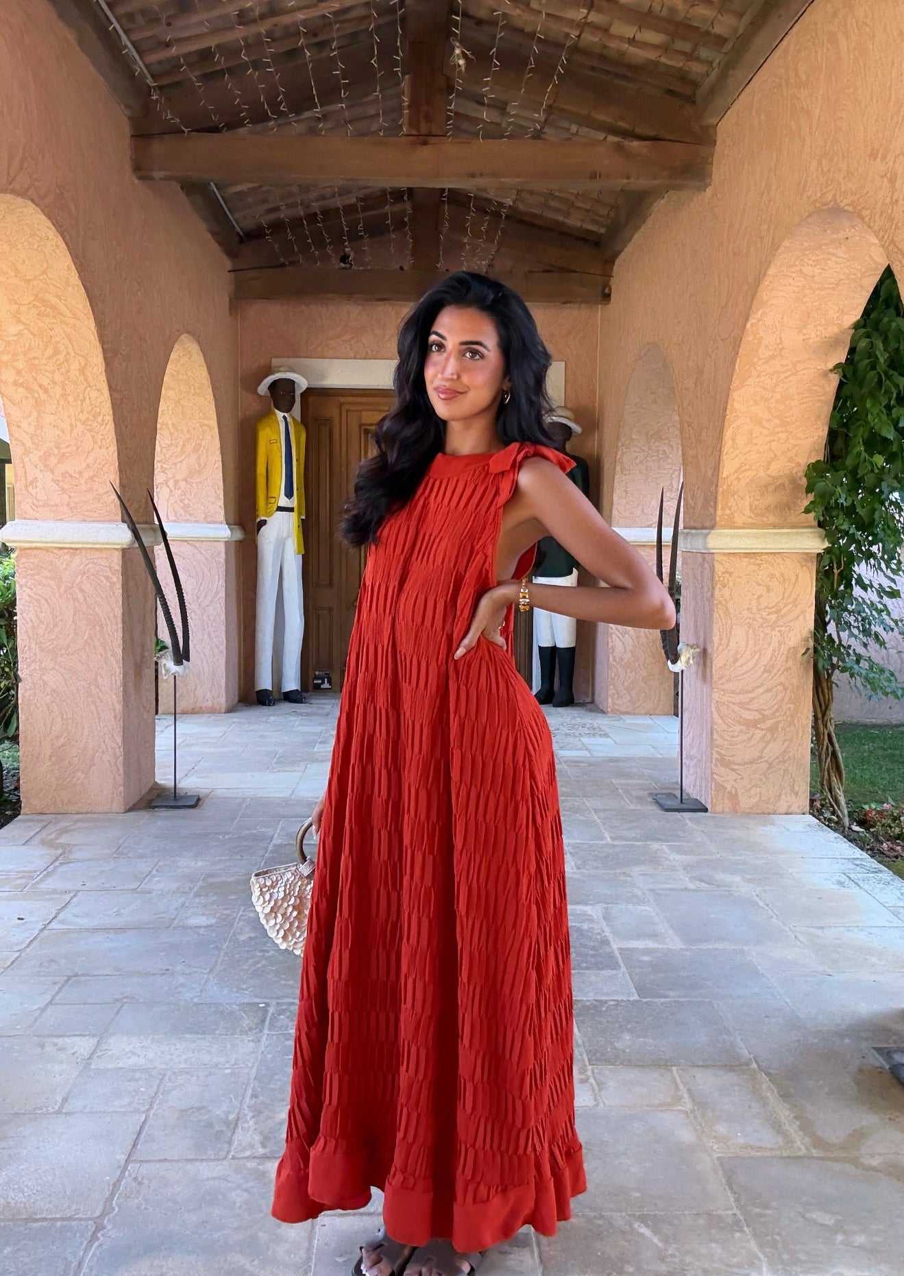 Robe longue texturée terracotta