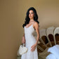Robe longue en dentelle beige