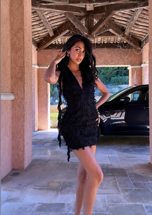 Robe à franges noire