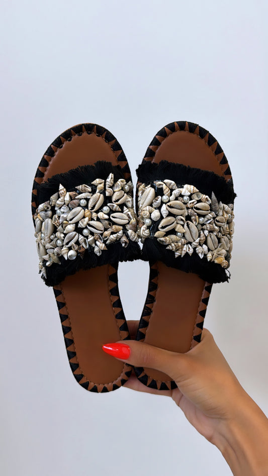 Sandales coquillages noires